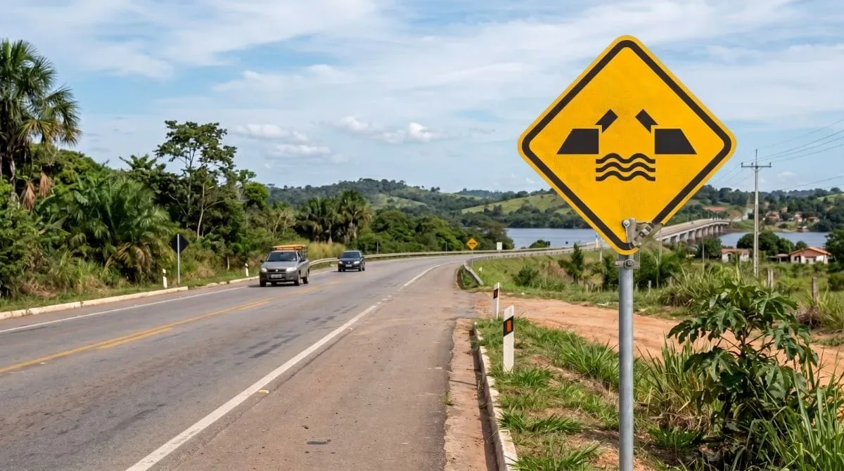 Placa A-23 alerta para pontes móveis e exige parada quando abertas