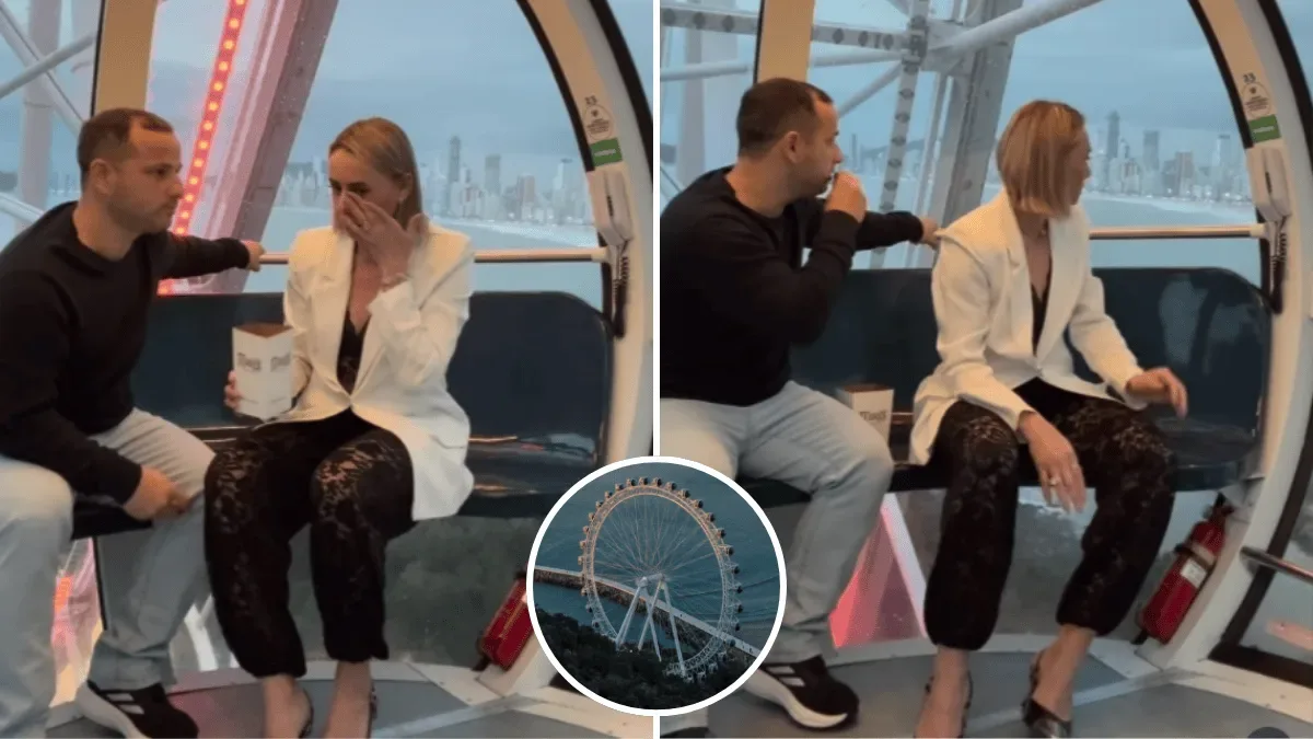 Casal de Gravatal encara medo de altura em roda-gigante de Balneário Camboriú