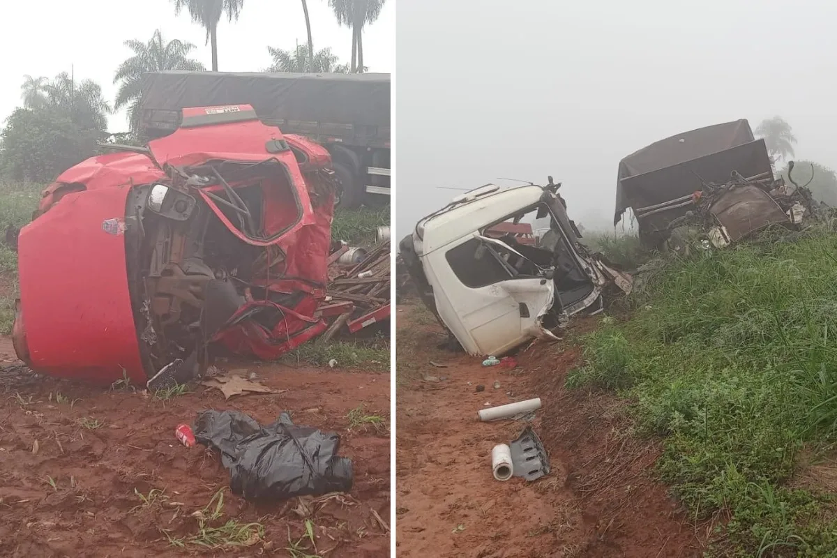 Caminhão bate de frente durante ultrapassagem em trecho com neblina
