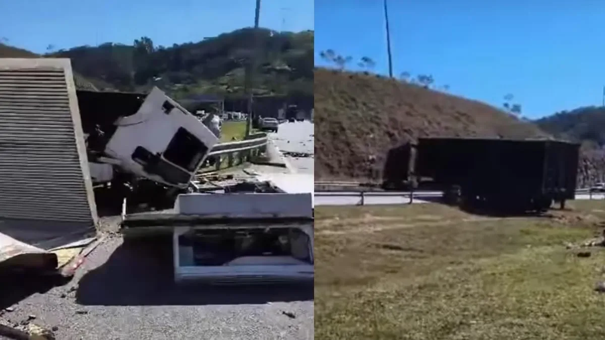 Colisão entre caminhões mata uma pessoa e bloqueia trecho da BR-101 em Palhoça