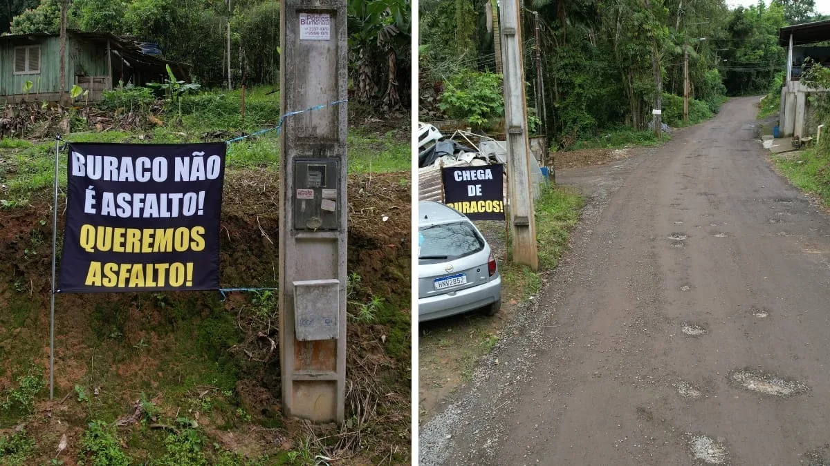 Rua Reinhold Otto tem trecho sem asfalto entre partes pavimentadas em Blumenau