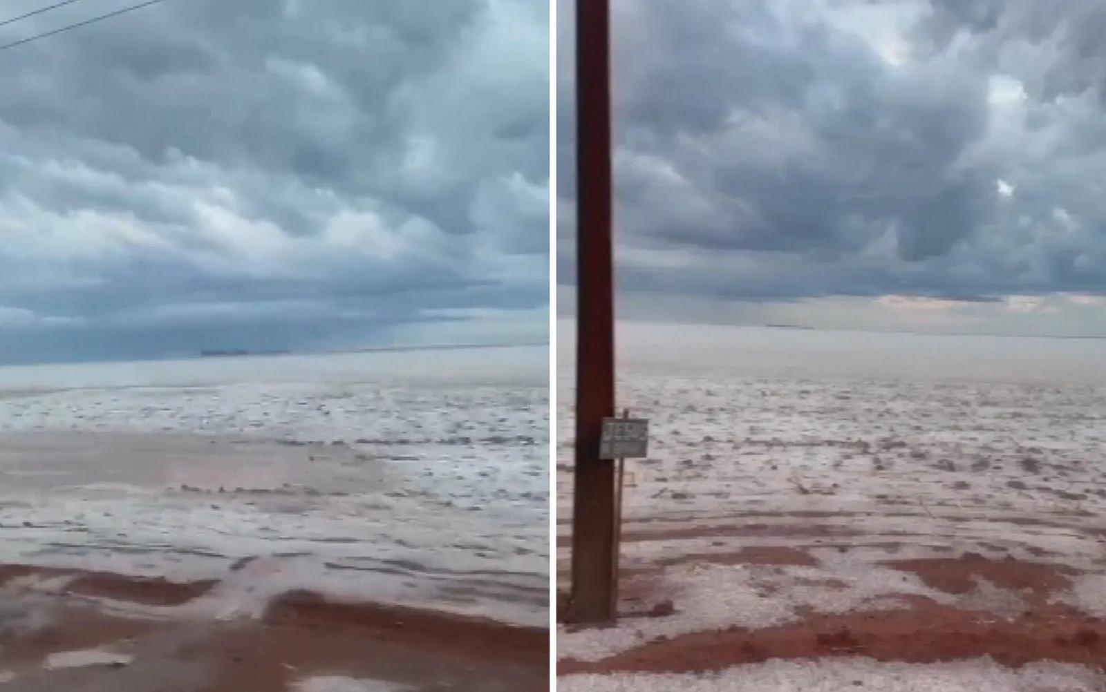 Granizo cobre paisagem de Chapadão do Céu, em Goiás, de branco