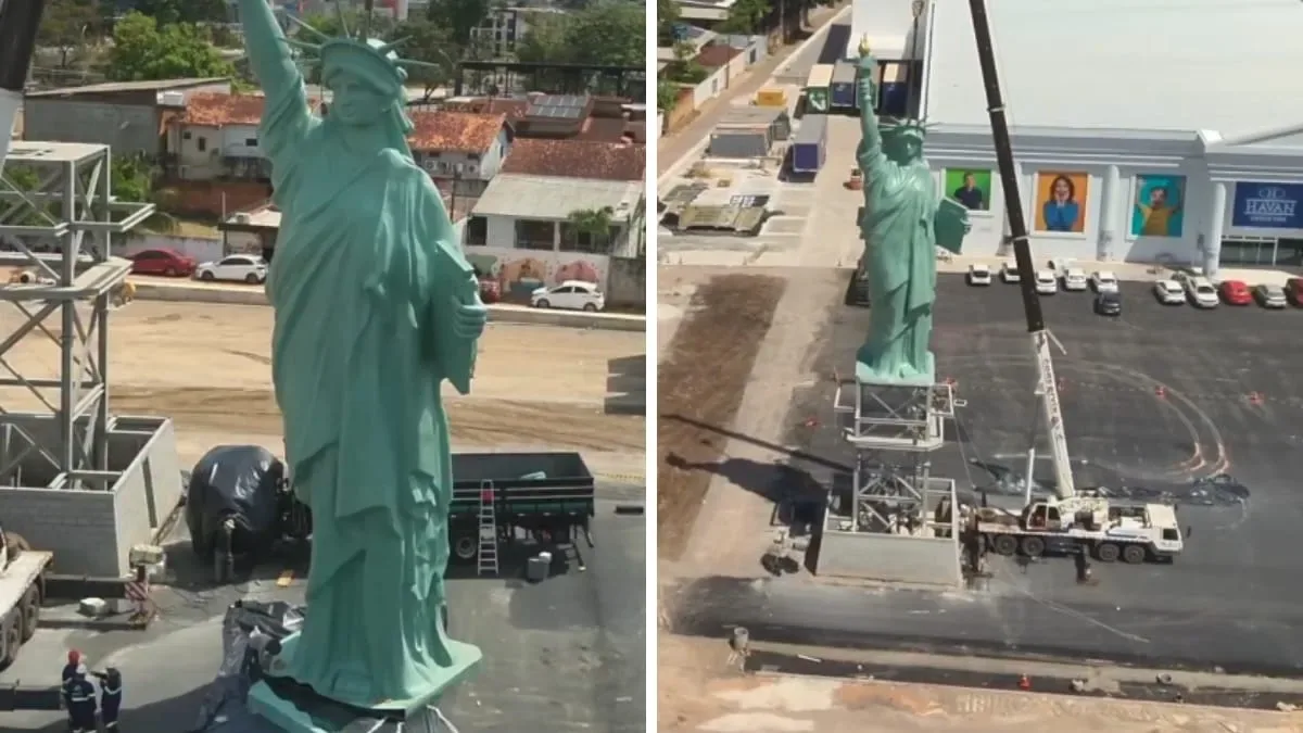 Réplica da Estátua da Liberdade chega à nova unidade da Havan em Macapá