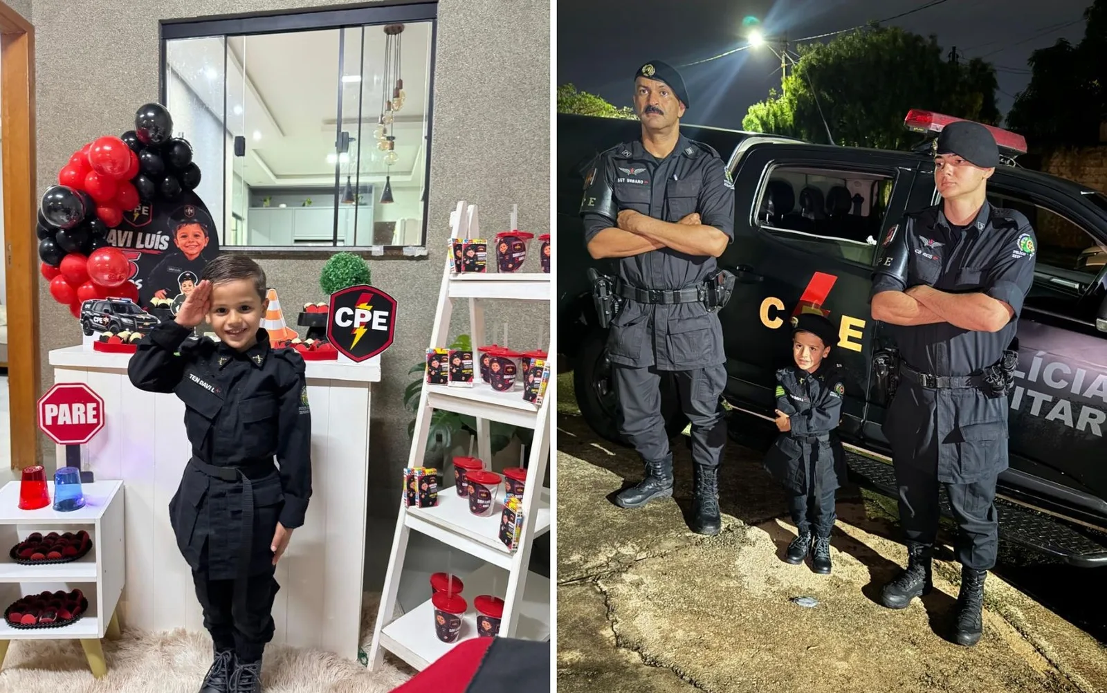 Policiais fazem visita surpresa a menino durante festa de aniversário em Anápolis