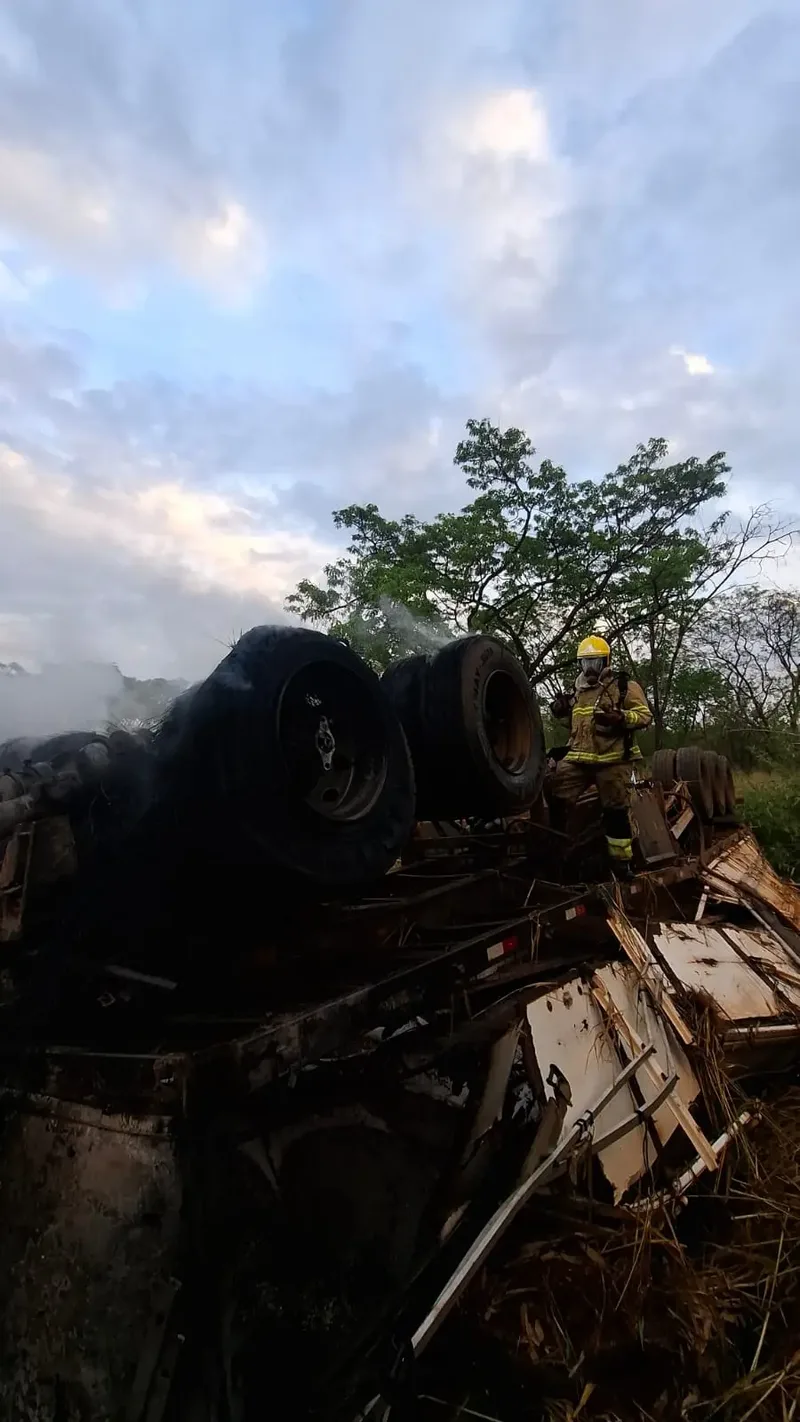 Motorista morre após carreta pegar fogo às margens da BR-364, em Goiás